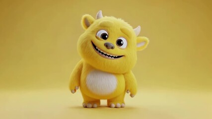 Cute yellow fluffy monster smiling sweetly