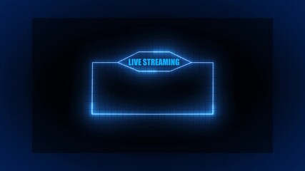 Blue Neon Live Streaming Frame with Grid Pattern on Dark Background border glowing
