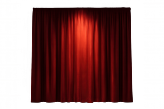 Red velvet stage curtain illuminated by a spotlight, creating a dramatic background for a performance or presentation