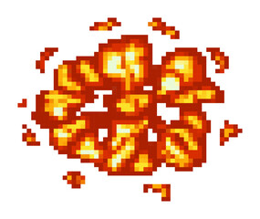 Vibrant pixel art explosion, perfect for digital design projects, video games, or animations.