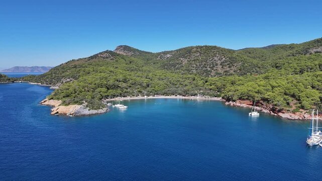 Aerial View of Gemile Island and Bay in Fethiye, Turkey