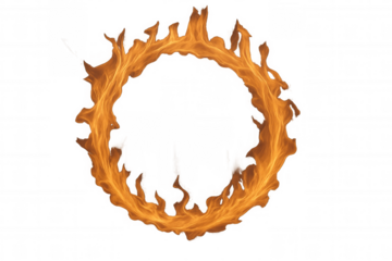 Burning fire ring on transparent background, fiery hoop forming circular frame, hot energy flame burst element