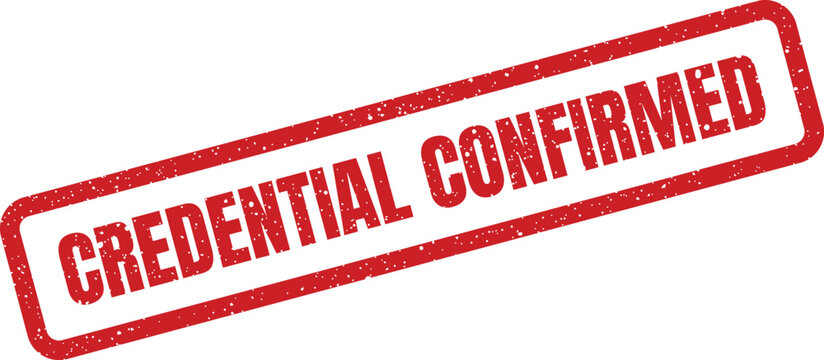 Distressed red rubber stamp mark with bold text showing a credential has been successfully confirmed