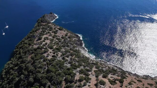 Aerial View of Gemile Island and Bay in Fethiye, Turkey