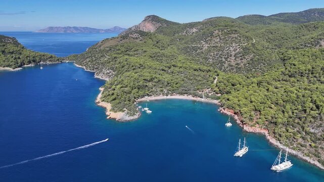 Aerial View of Gemile Island and Bay in Fethiye, Turkey