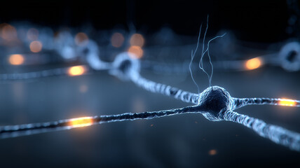 Linked neural cells forming a communicating chain that conveys signals across synaptic junctions, illustrating information flow, coordination, and emergent intelligence in complex systems.
