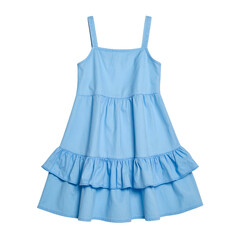 Light blue tiered sundress with thin straps, a square neckline, and ruffled skirt