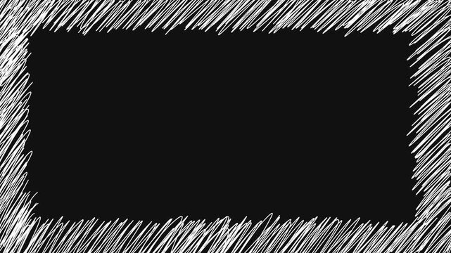 Seamless hand-drawn scribble frame animation loop in black and white. Animated border and copy space. for projects requiring a fun, artistic, grunge, music videos, titles, and presentations.