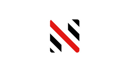 Fototapeta premium Stylized geometric letter N abstract logo concept with diagonal red and black stripes on a clean white background