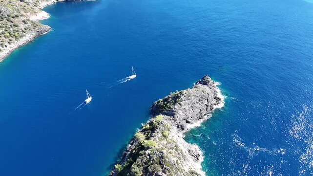 Aerial View of Gemile Island and Bay in Fethiye, Turkey