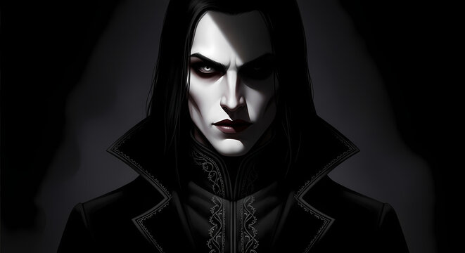 Mysterious gothic nobleman with piercing gaze and dramatic lighting evokes dark fantasy allure and aristocratic power
