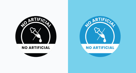 No artificial Flavors, color, preservatives, sweeteners icons set, label, logo, badge, sticker, emblem, stamp, symbol, circle, black, flat vector, isolated illustration.