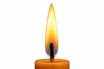 Candle flame with burning wick on transparent background providing light, warmth, and hope