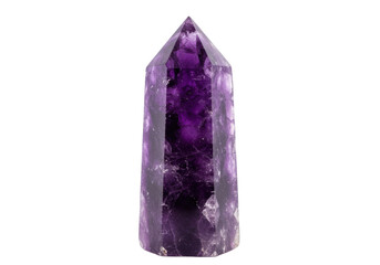 Obraz premium Isolated amethyst point with spiritual purple light energy, for gem and crystal healing