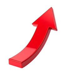 A glossy, curved, red arrow points upwards against a stark black background