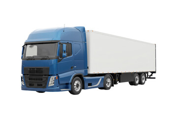 Isolated blue semi-truck with trailer delivering cargo, transportation, logistics vehicle isolated