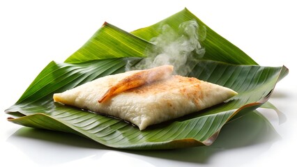 Fresh Steaming Bhapa Pitha on Banana Leaf Traditional Sweet