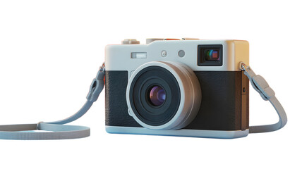 Stylish Modern Camera Displayed with a Black Lens and a Gray Strap, Striking Visual