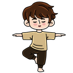 Boy yoga pose character 