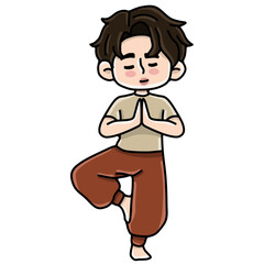 Boy yoga pose character 