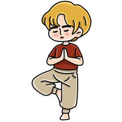 Boy in yoga pose character 