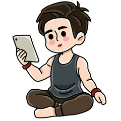 boy with handphone yoga 