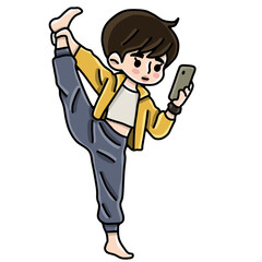 Girl with handphone yoga 