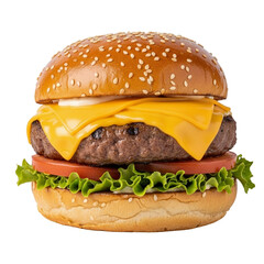 Juicy cheeseburger PNG isolated on transparent background delicious fast food
