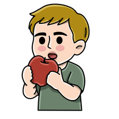 Boy is eating an apple