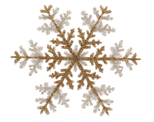 Complex, symmetrical snowflake design in tan and off-white.  Detailed, intricate patterns create a textured appearance