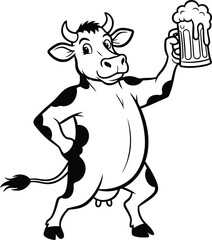 Cartoon cow holding a frothy beer mug drink 1