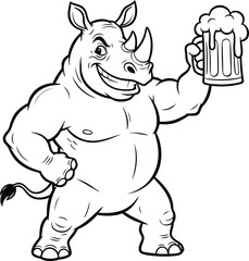 Cartoon Rhino Holding Beer Mug drink