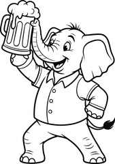 Cartoon elephant holding a frothy beer mug drink