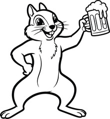 Cartoon squirrel holding a frothy beer mug drink