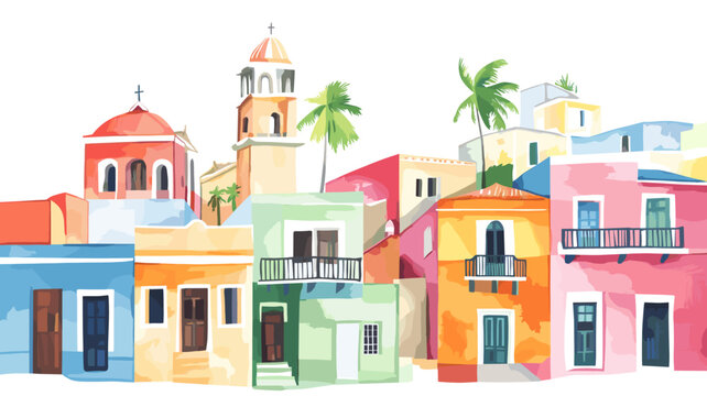 Old San Juan. Old San Juan hand drawn watercolor illustration
