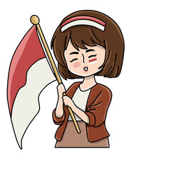 Character carrying the red and white flag of Indonesian independence