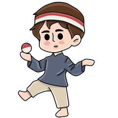 Character carrying ball the red and white flag of Indonesian independence