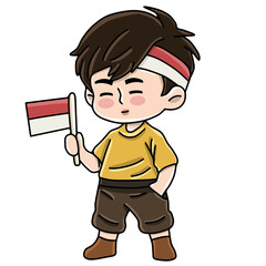 Character carrying the red and white flag of Indonesian independence