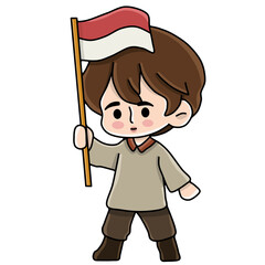 Character carrying the red and white flag of Indonesian independence