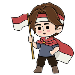 Character carrying the red and white flag of Indonesian independence
