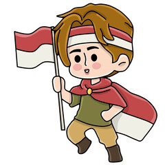 Character carrying the red and white flag of Indonesian independence