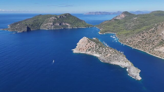Aerial View of Gemile Island and Bay in Fethiye, Turkey
