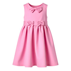 Sleeveless pink girl's dress with three bows one on the chest and two at the waist