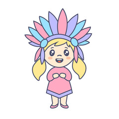 Adorable child in colorful headpiece, perfect for summer-themed designs and children's activities.