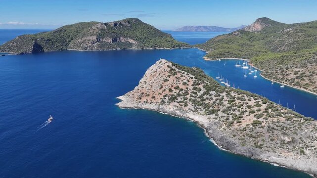 Aerial View of Gemile Island and Bay in Fethiye, Turkey