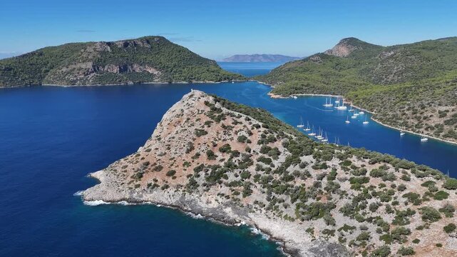 Aerial View of Gemile Island and Bay in Fethiye, Turkey