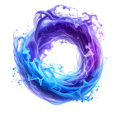 Spiraling vortex of vibrant blue and purple liquid, swirling against a black background