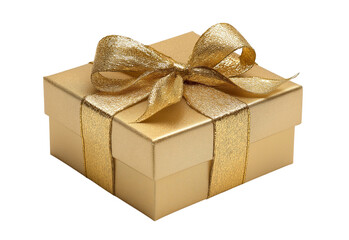 Gold Gift Box with Ribbon isolated on a transparent background