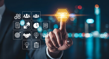Business Growth Data Analytics Digital Interface Hand Touch