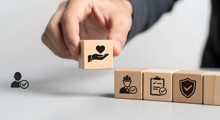 Human Hand Holding Care Block Business Policy Safety Isolated White